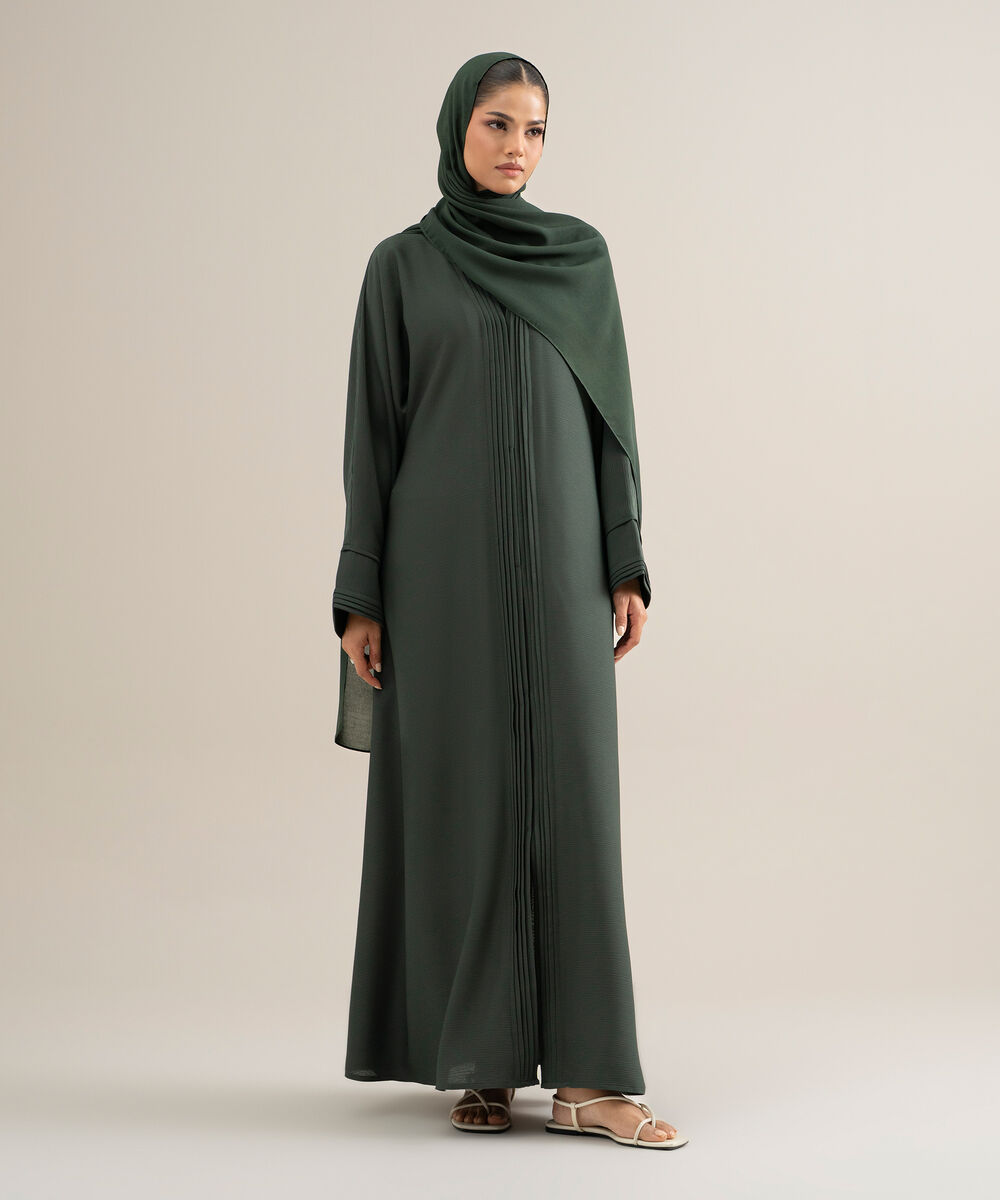 Women's Polyester Emerald Green Kimono Abaya Set