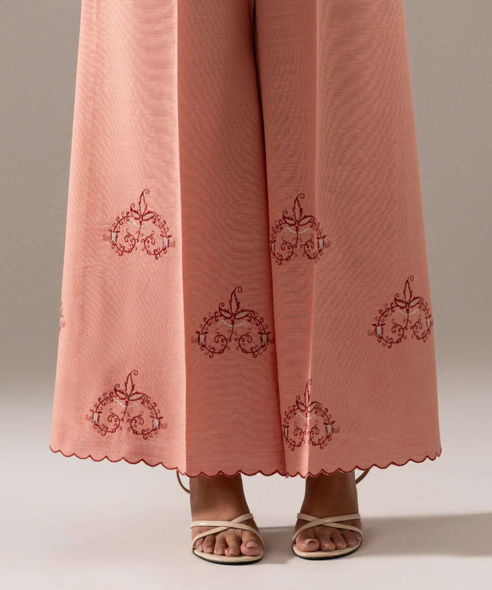 Women's RTW Khaddar Solid Pink Flared Pants