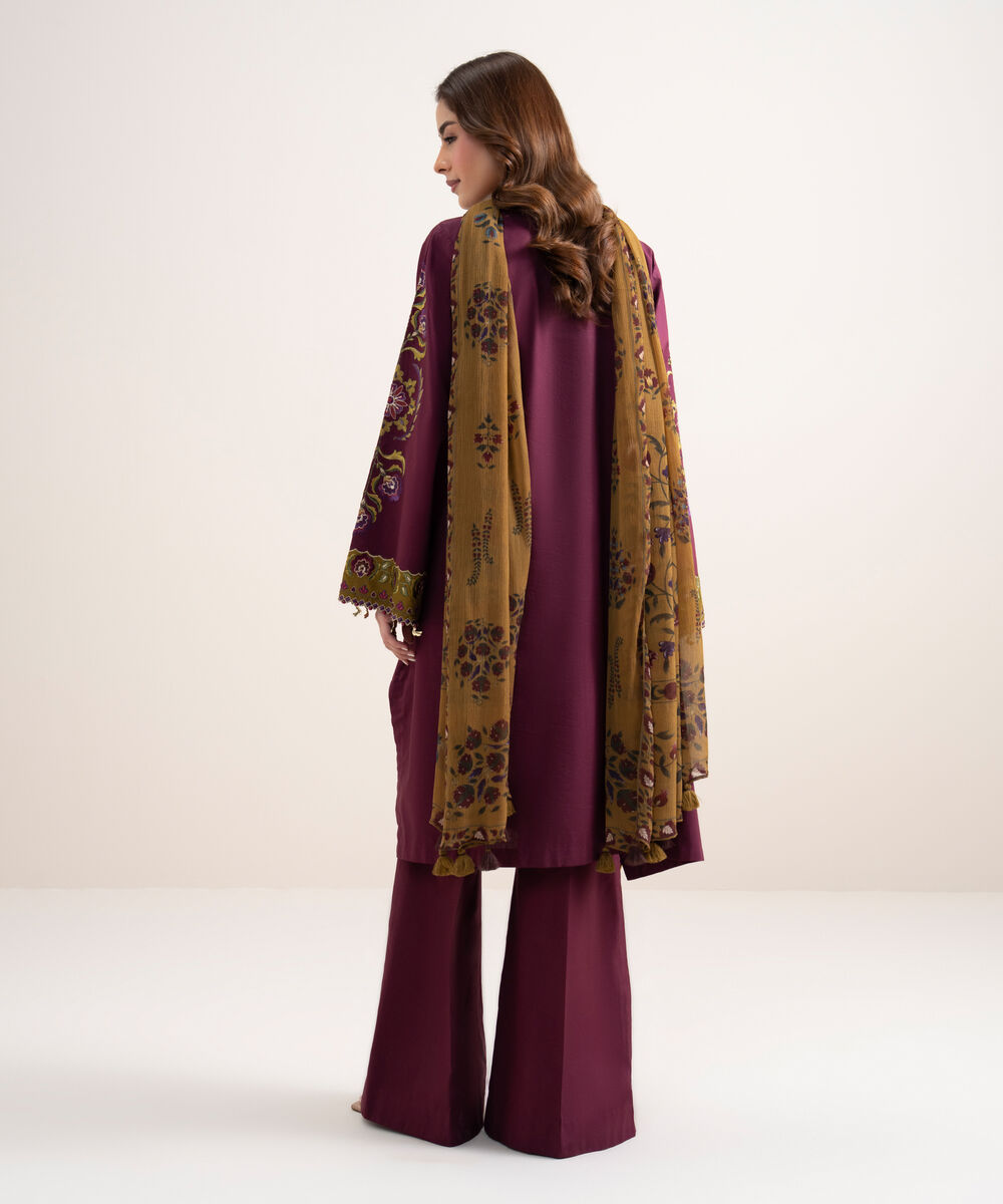 Women's Unstitched Dobby Embroidered Pink 3 Piece Suit