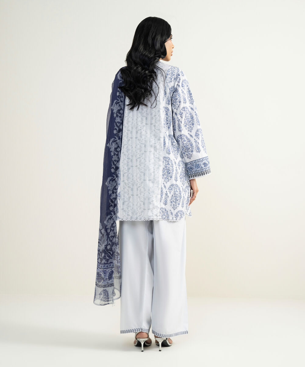 Women's RTW Dobby Embroidered Blue 3 Piece Suit