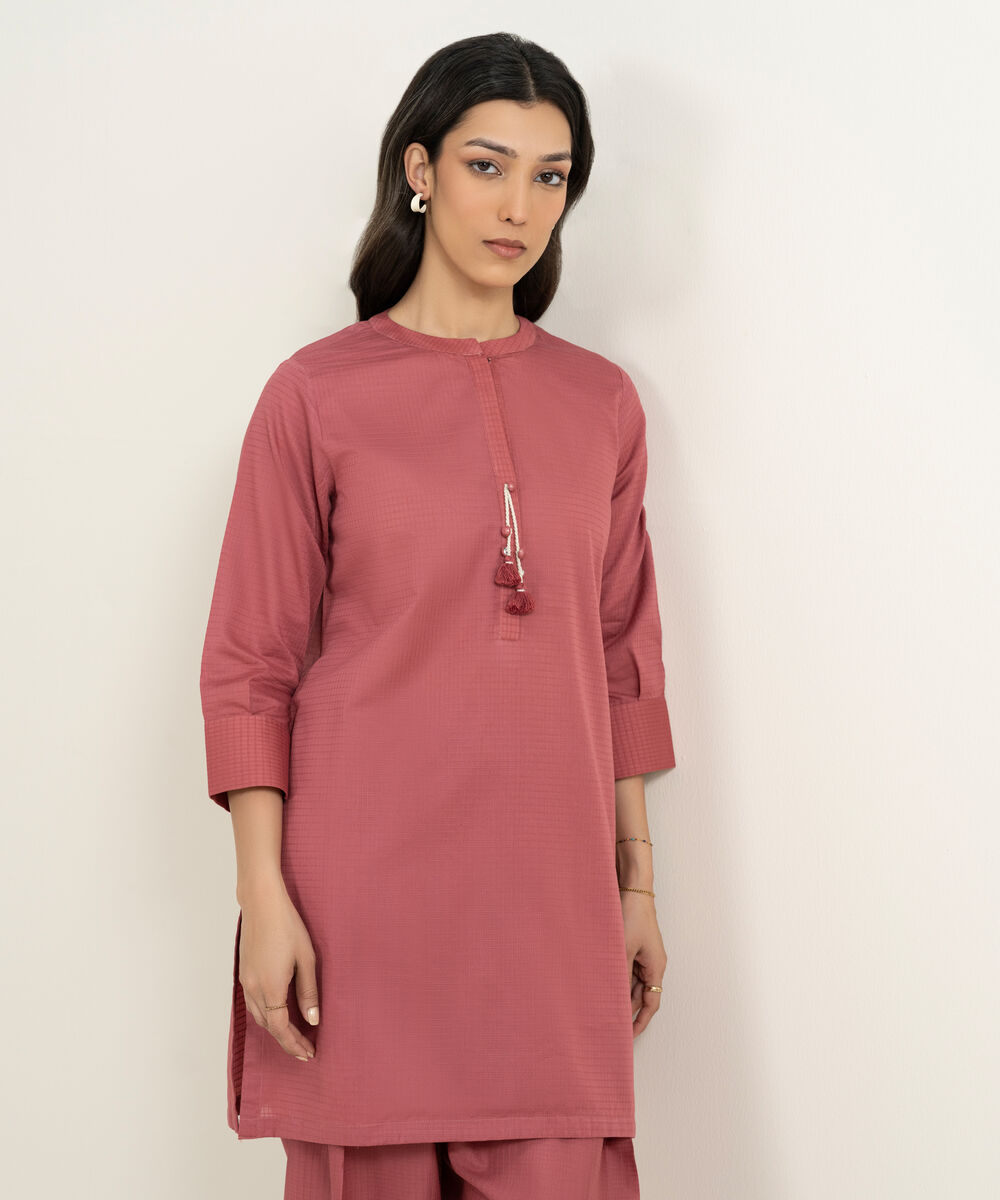 Women's RTW Dobby Solid Pink Straight Shirt