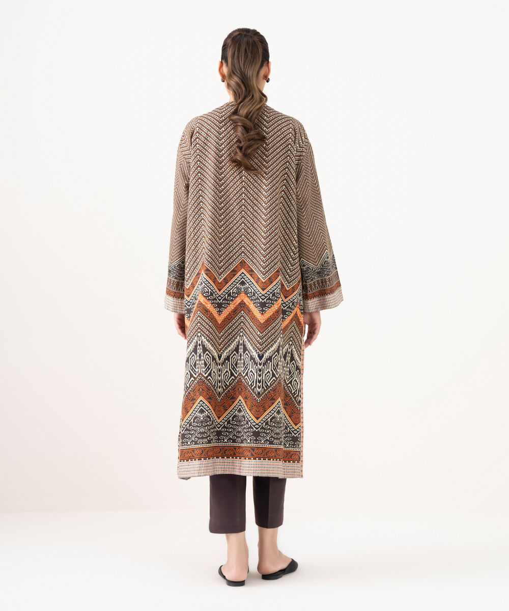 Women's RTW Light Khaddar Embroidered Brown Front Open Shirt