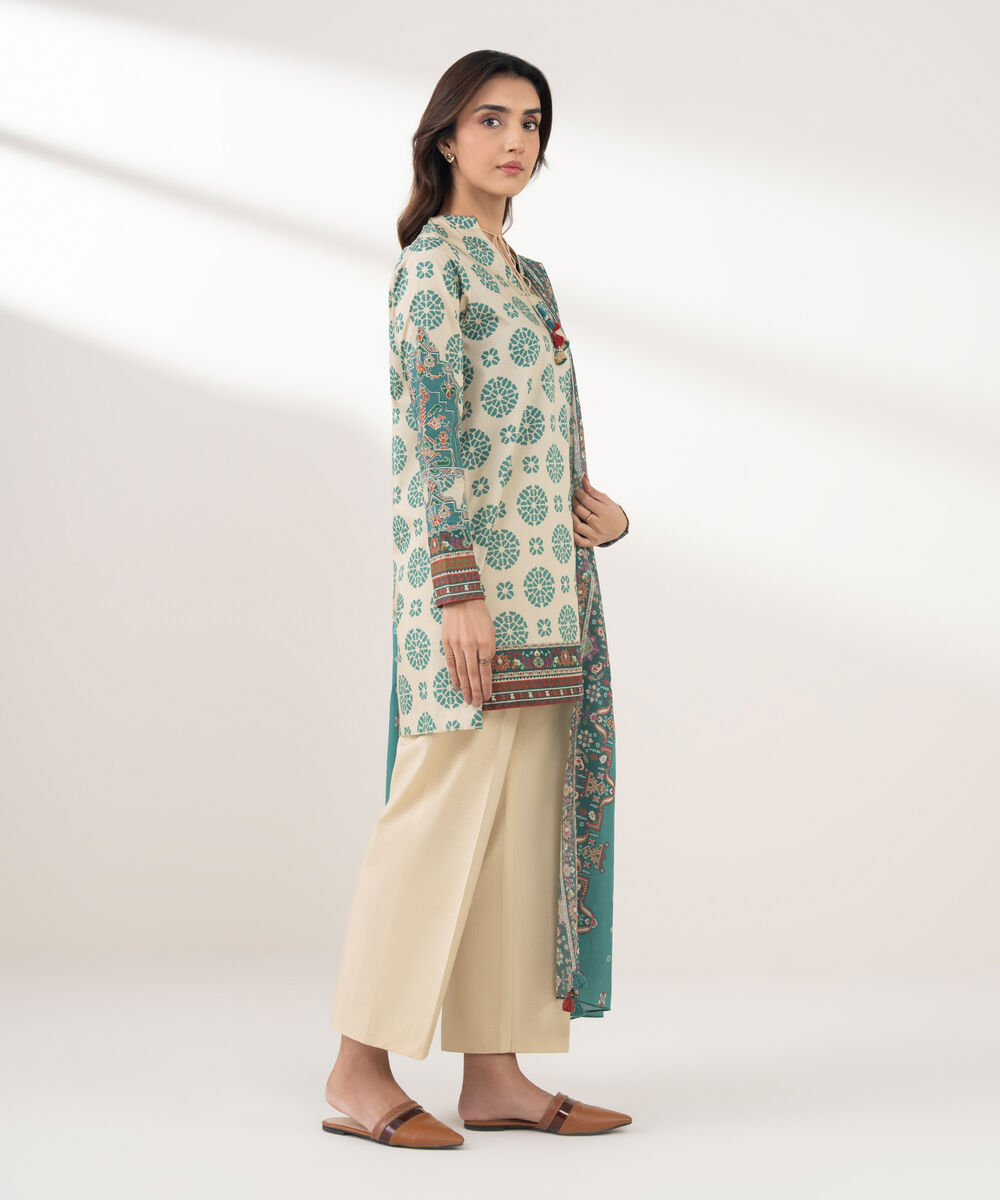 Women's Unstitched Cotton Printed Multi 3 Piece Suit