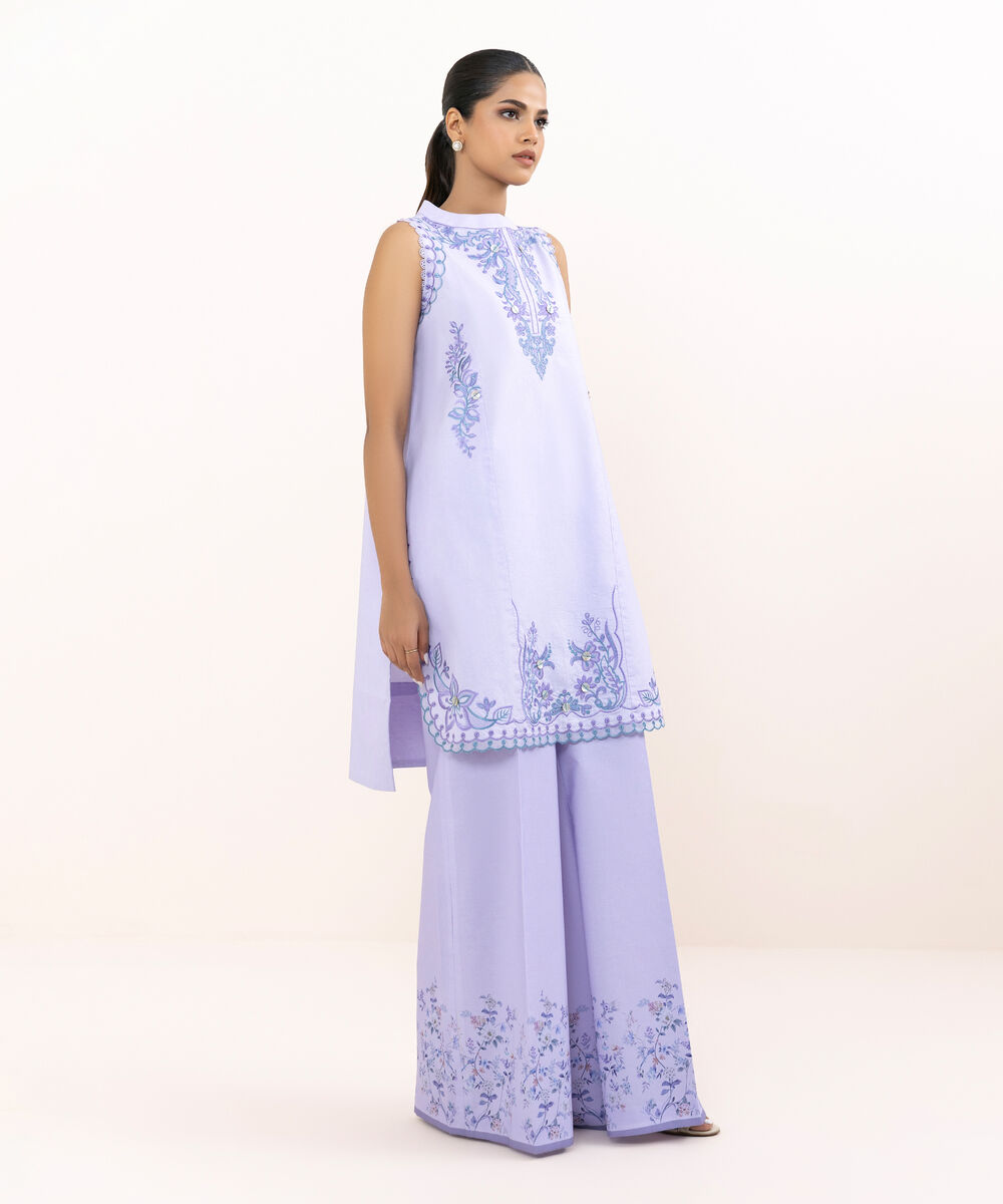 Women's Unstitched Lawn Embroidered Lilac Two Piece Suit