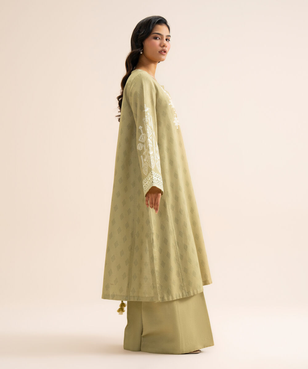 Women's Unstitched Light Khaddar Embroidered Green 3 Piece Suit