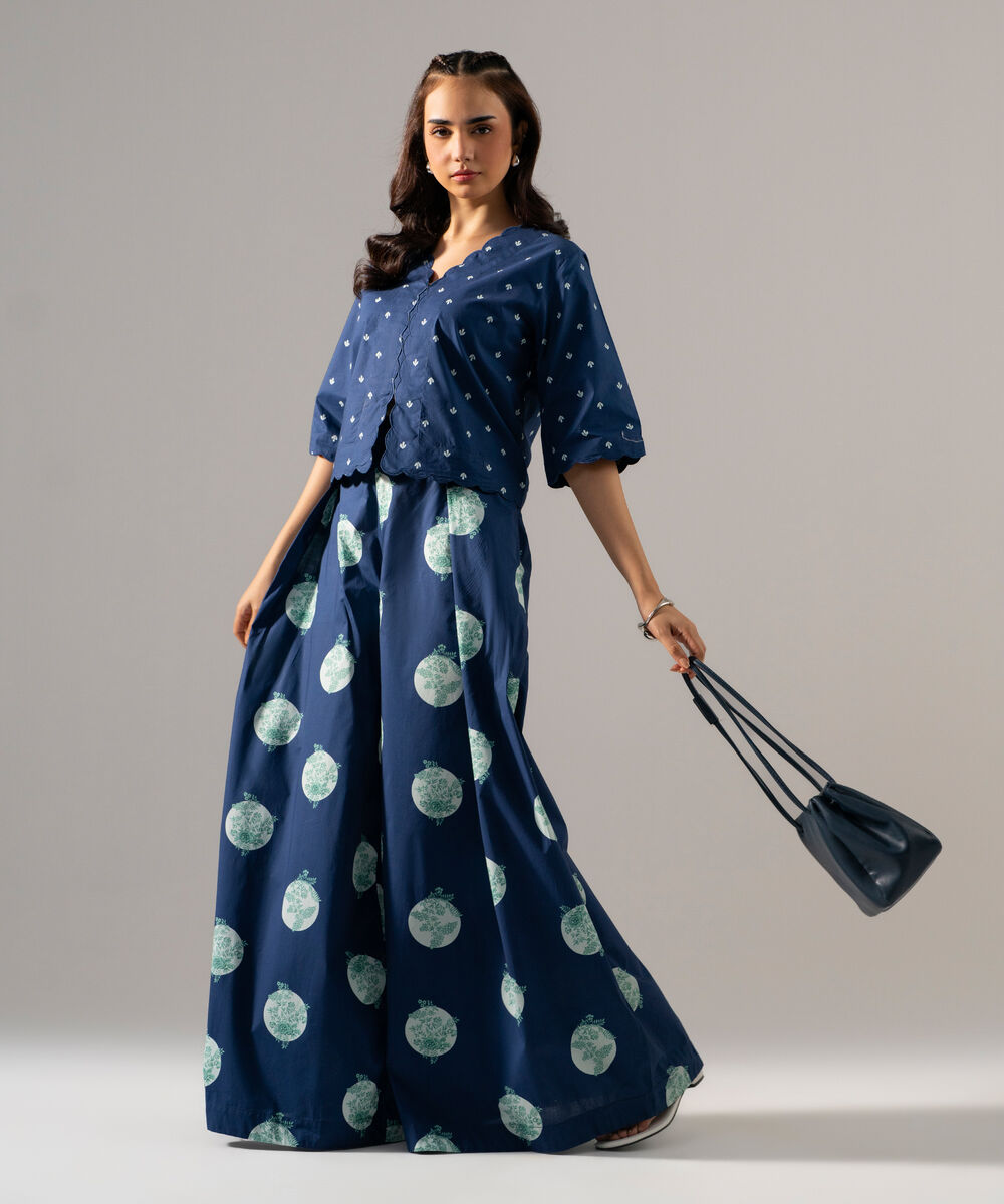 Women's RTW Poplin Printed Dark Blue Top