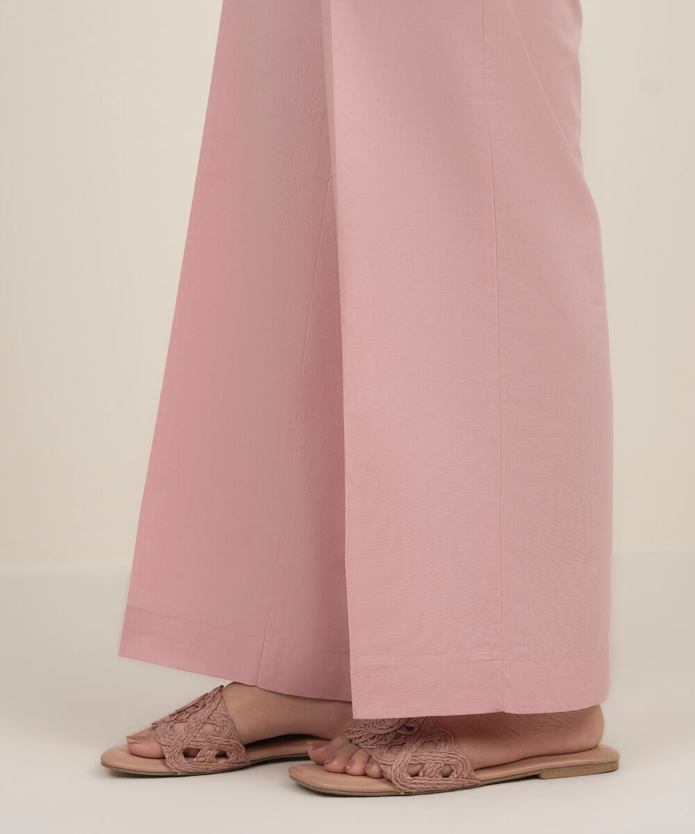Women's RTW Cambric Solid Pink Straight Pants
