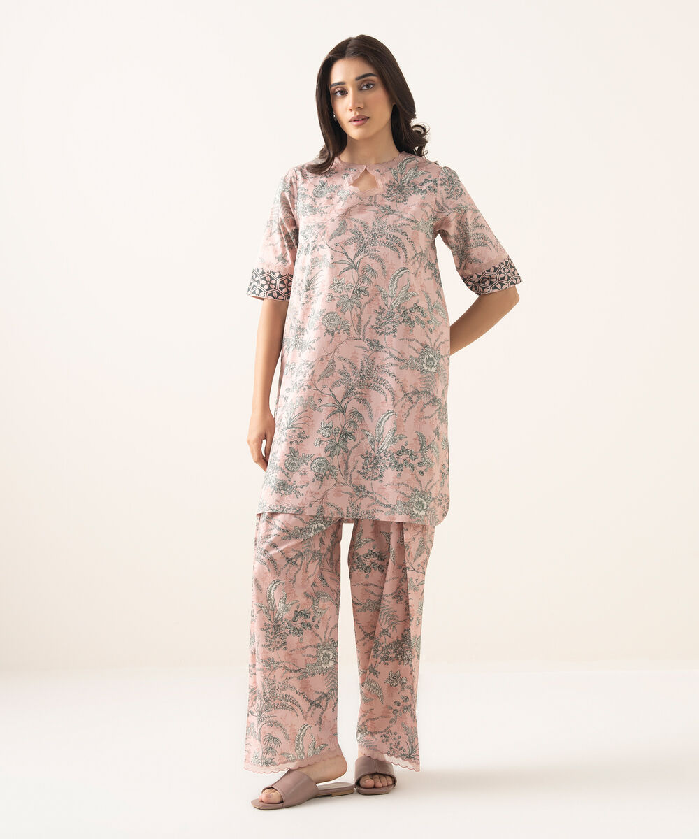 Women's Unstitched Lawn Printed Pink 2 Piece Suit