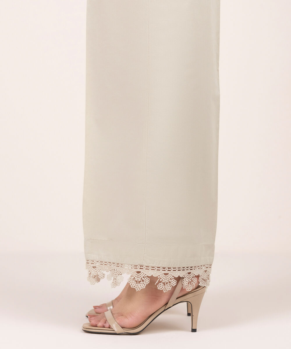 Women's RTW Lawn Solid Beige Culottes