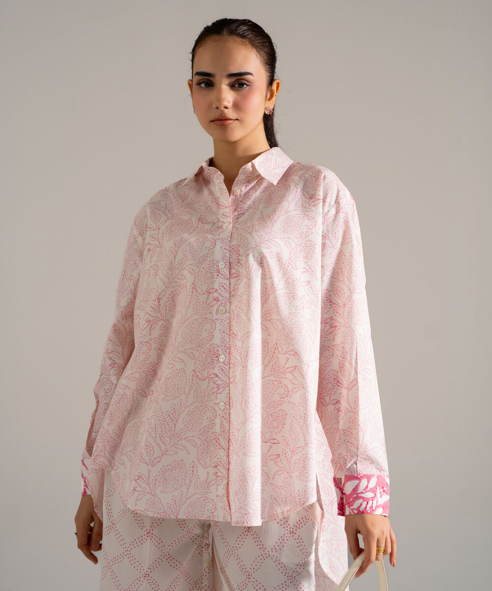 Women's RTW Lawn Printed White Straight Shirt