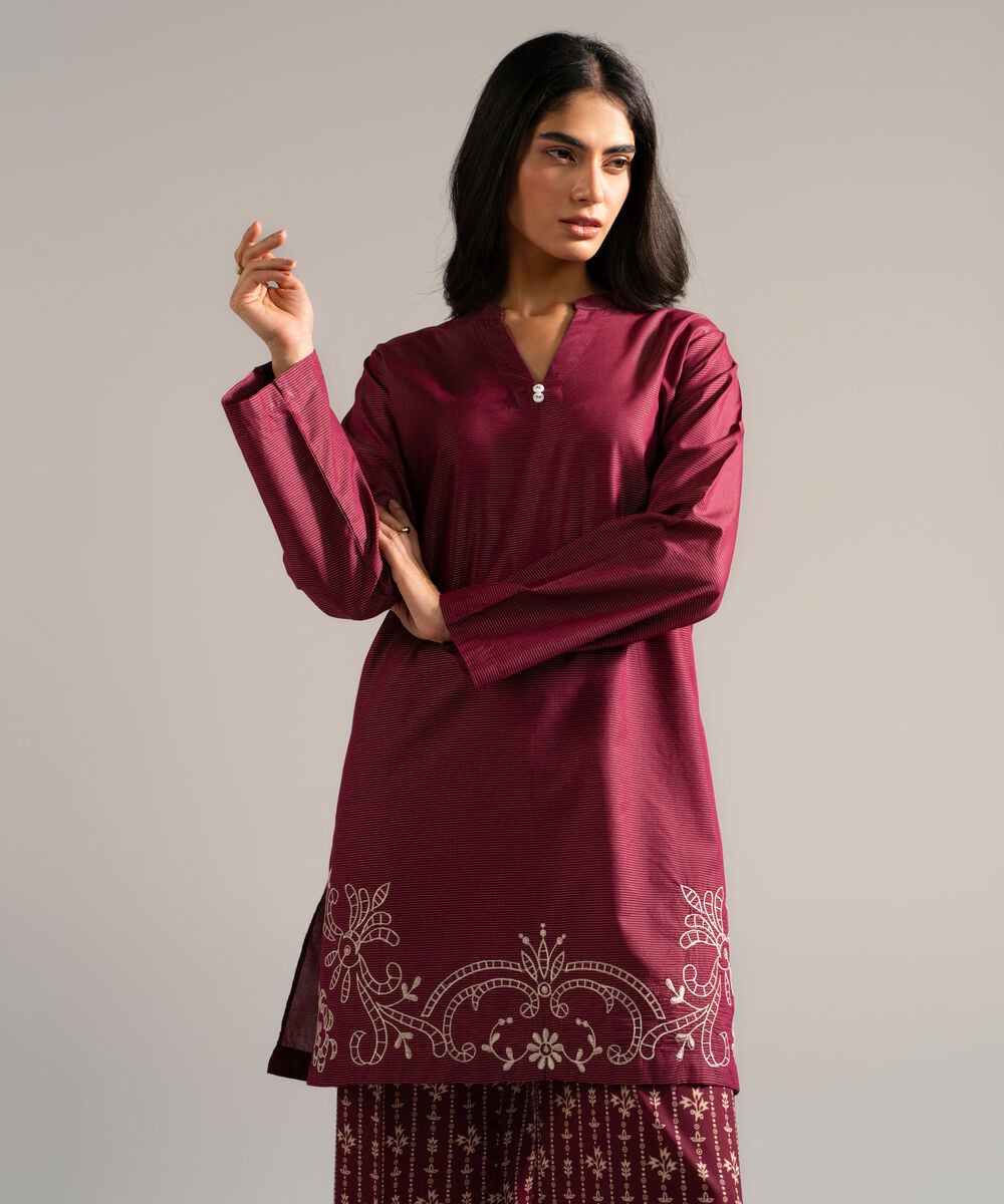 Women's RTW Zari Lawn Embroidered Red 2 Piece Suit