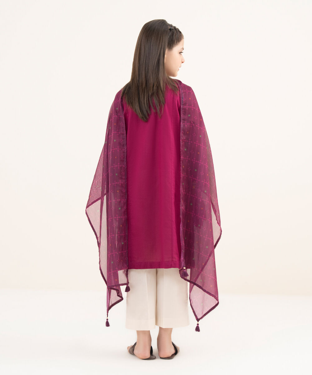 Girls Two Piece Embroidered Textured Lawn Shirt Dupatta