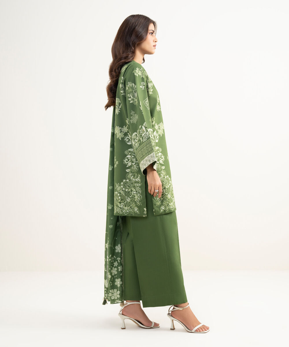 Women's Unstitched Lawn Printed Green 3 Piece Suit