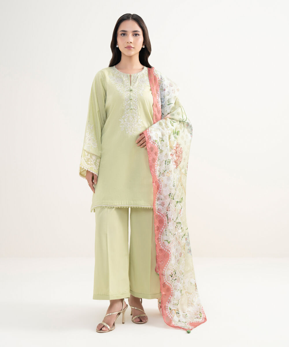 Brochea Jacquard Printed Green Dupatta