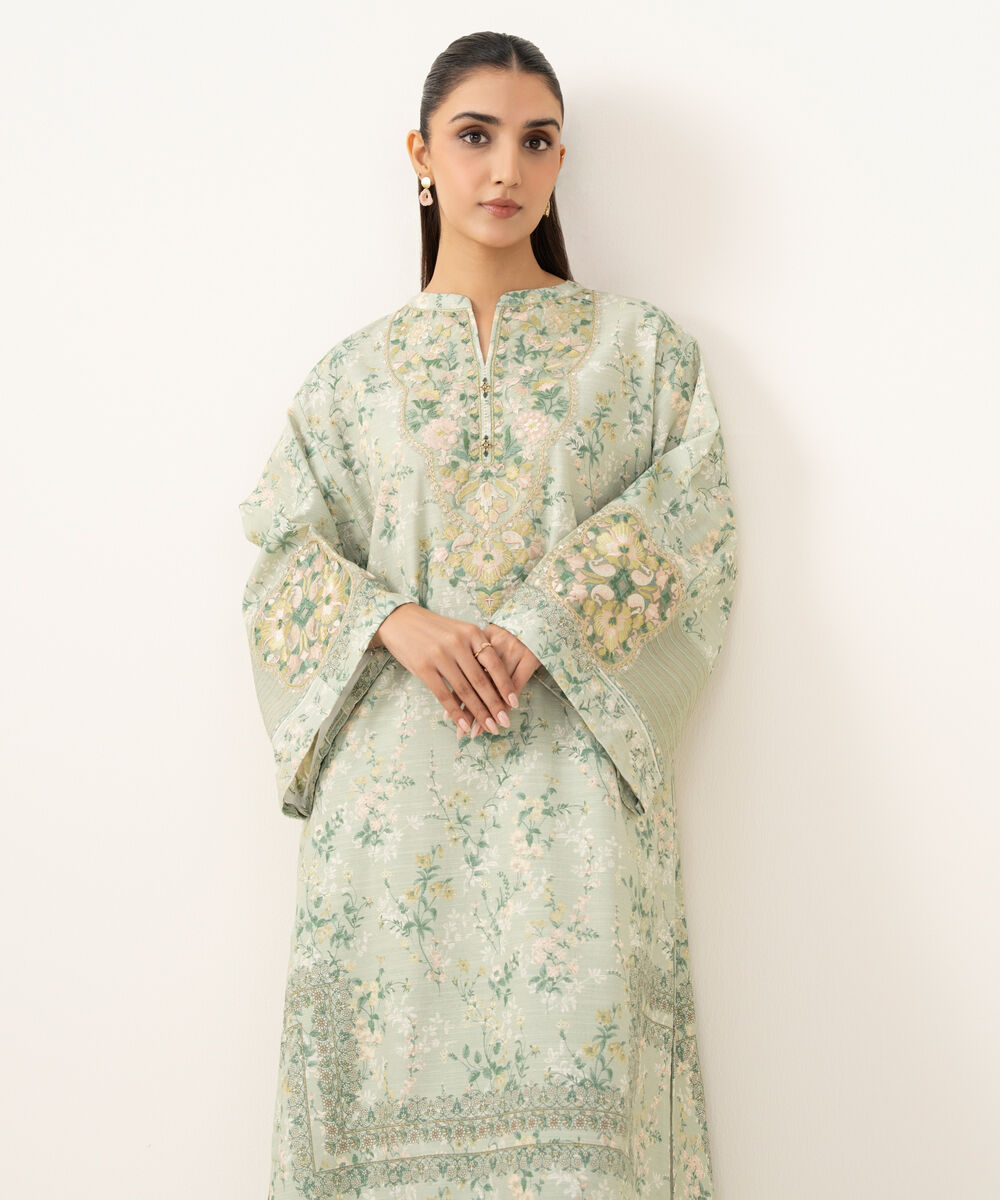 Women's Unstitched Lawn Embroidered Green 2 Piece Suit
