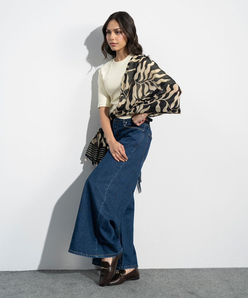 Women's Western Black Printed Rectangular Scarf