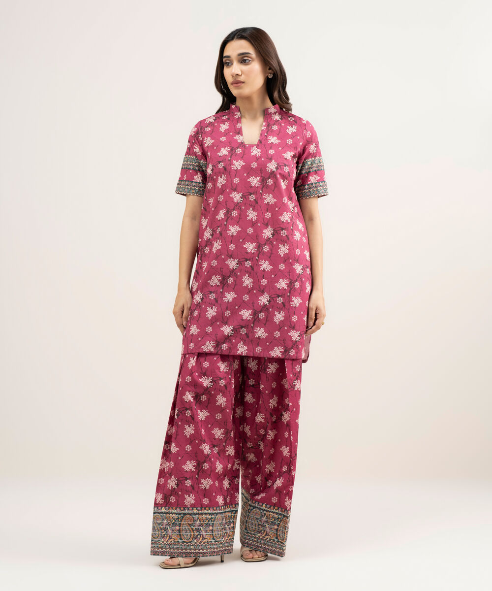 Women's Unstitched Lawn Printed Pink 2 Piece Suit