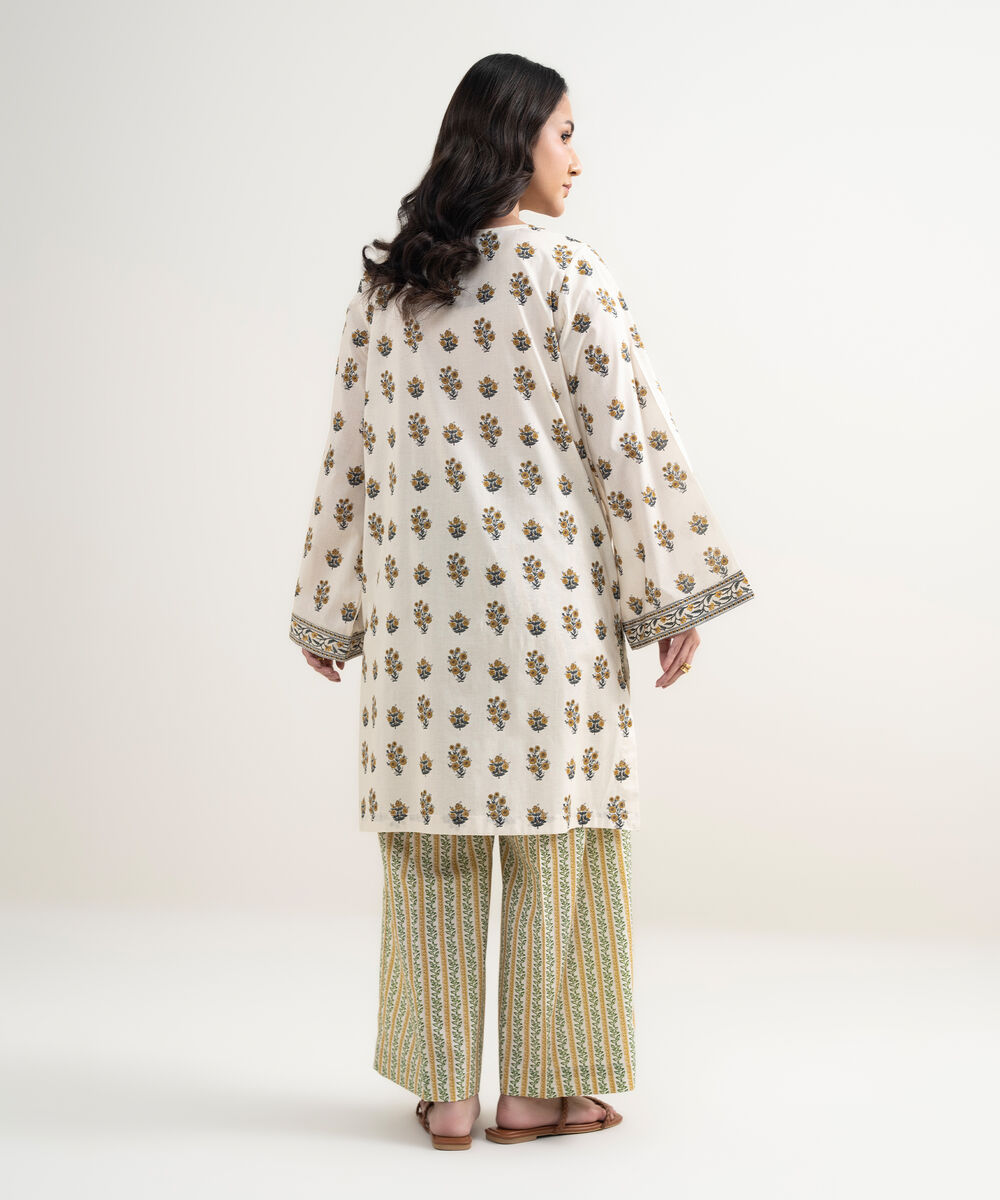 Women's RTW Lawn Printed Cream White Straight Shirt