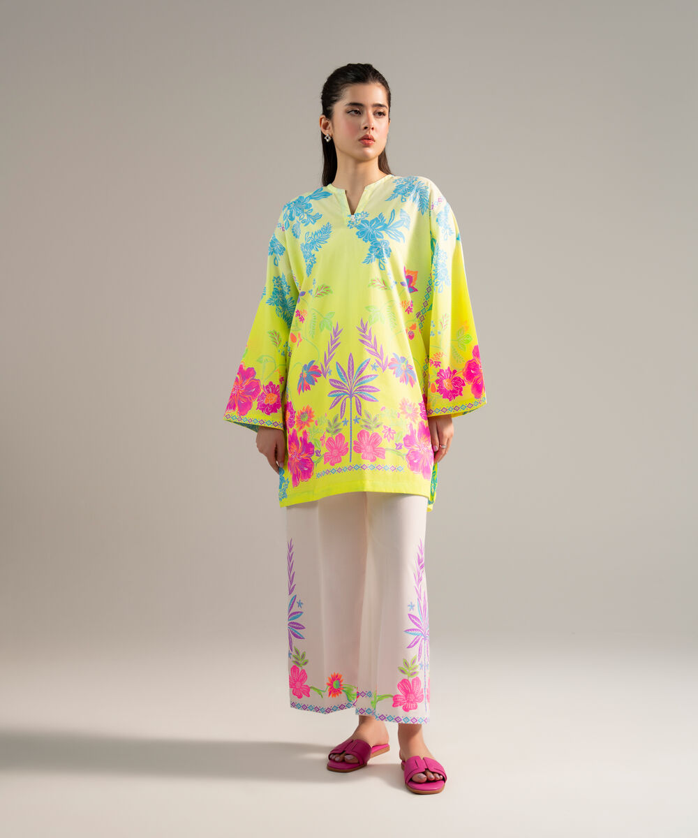 Women's RTW Dobby Printed Neon Green 2 Piece Suit