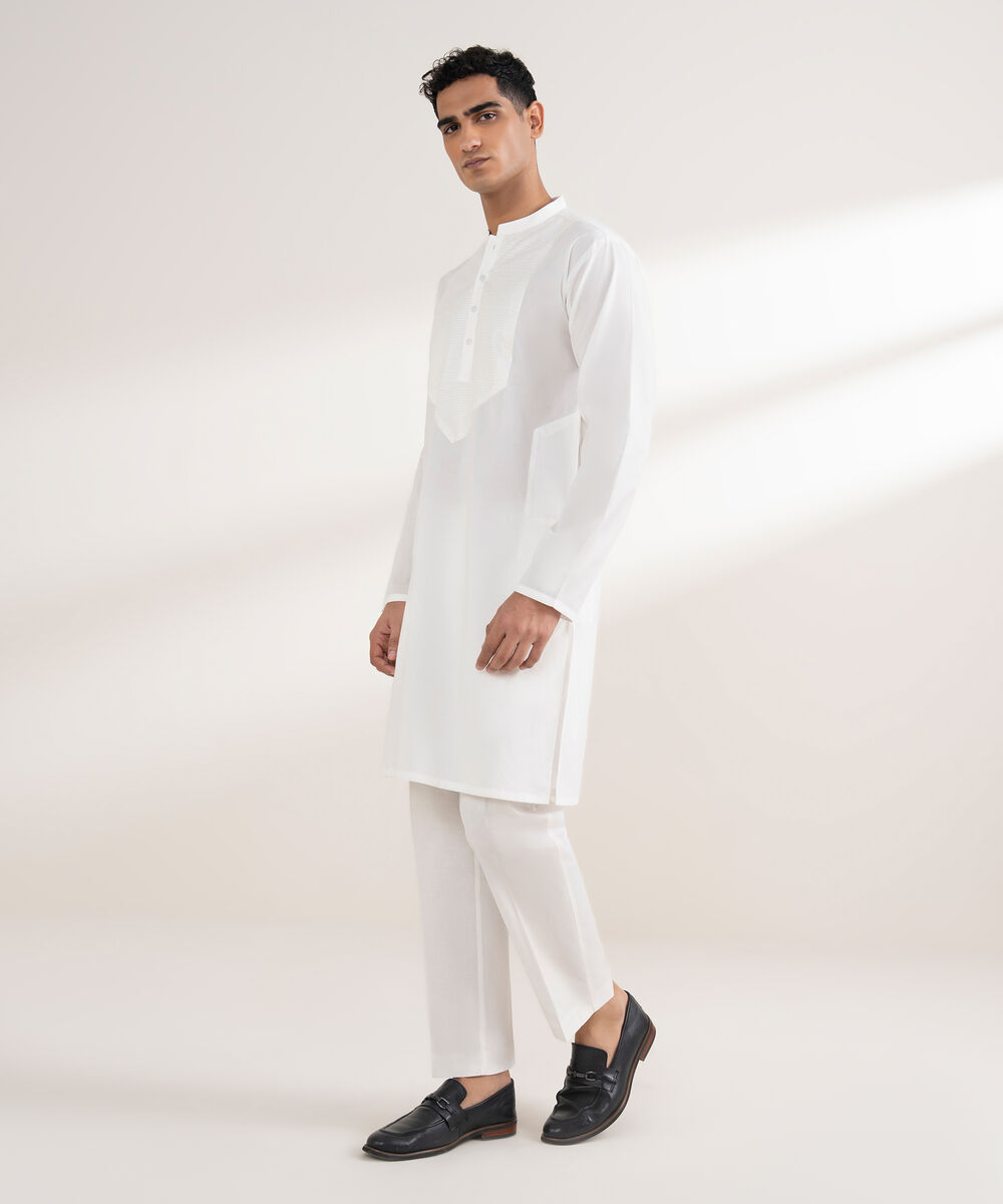 Men's Stitched 100% Cotton Off White Kurta