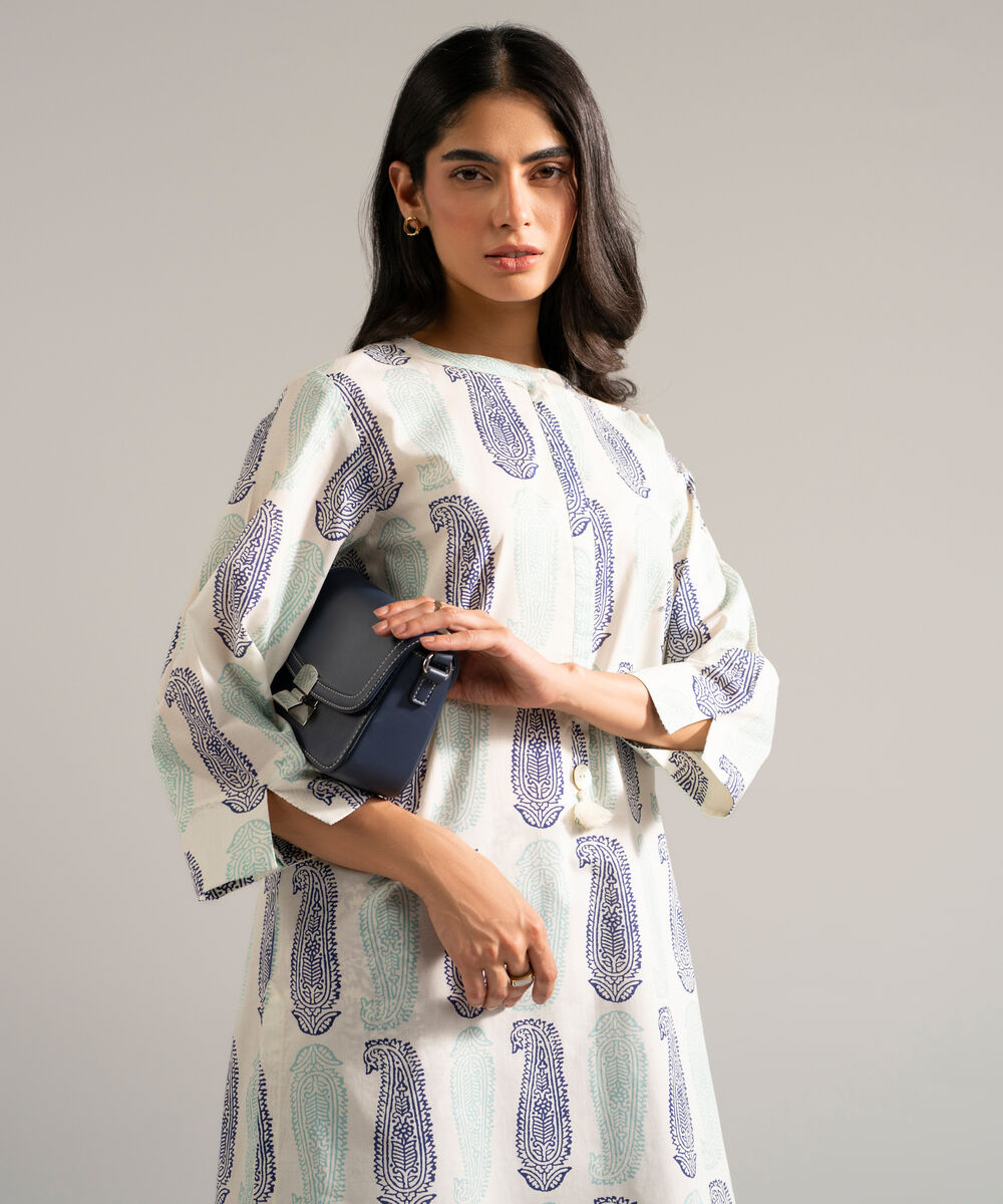 Women's RTW Lawn Printed Off White Straight Shirt