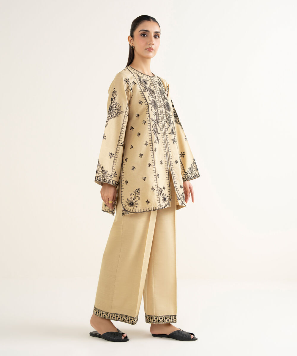 Women's RTW Khaddar Embroidered Beige Straight Shirt