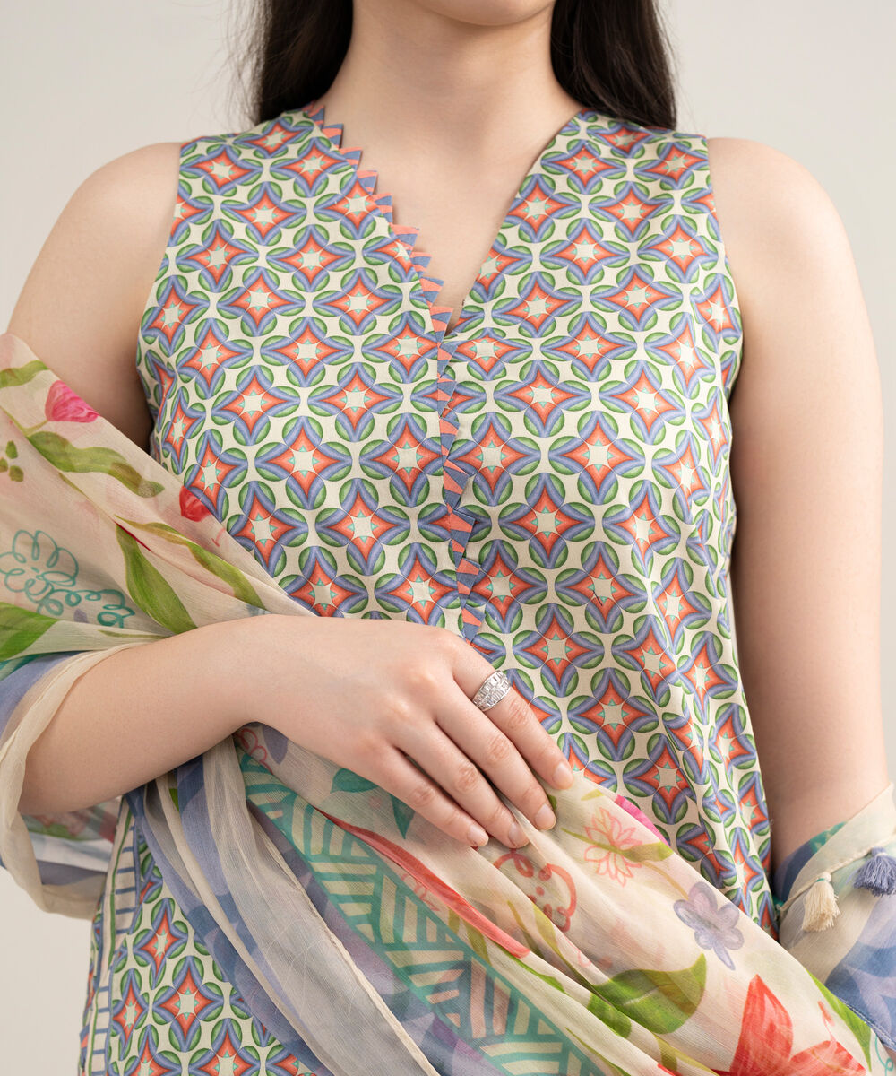 Women's Unstitched Lawn Printed Multi 2 Piece Suit