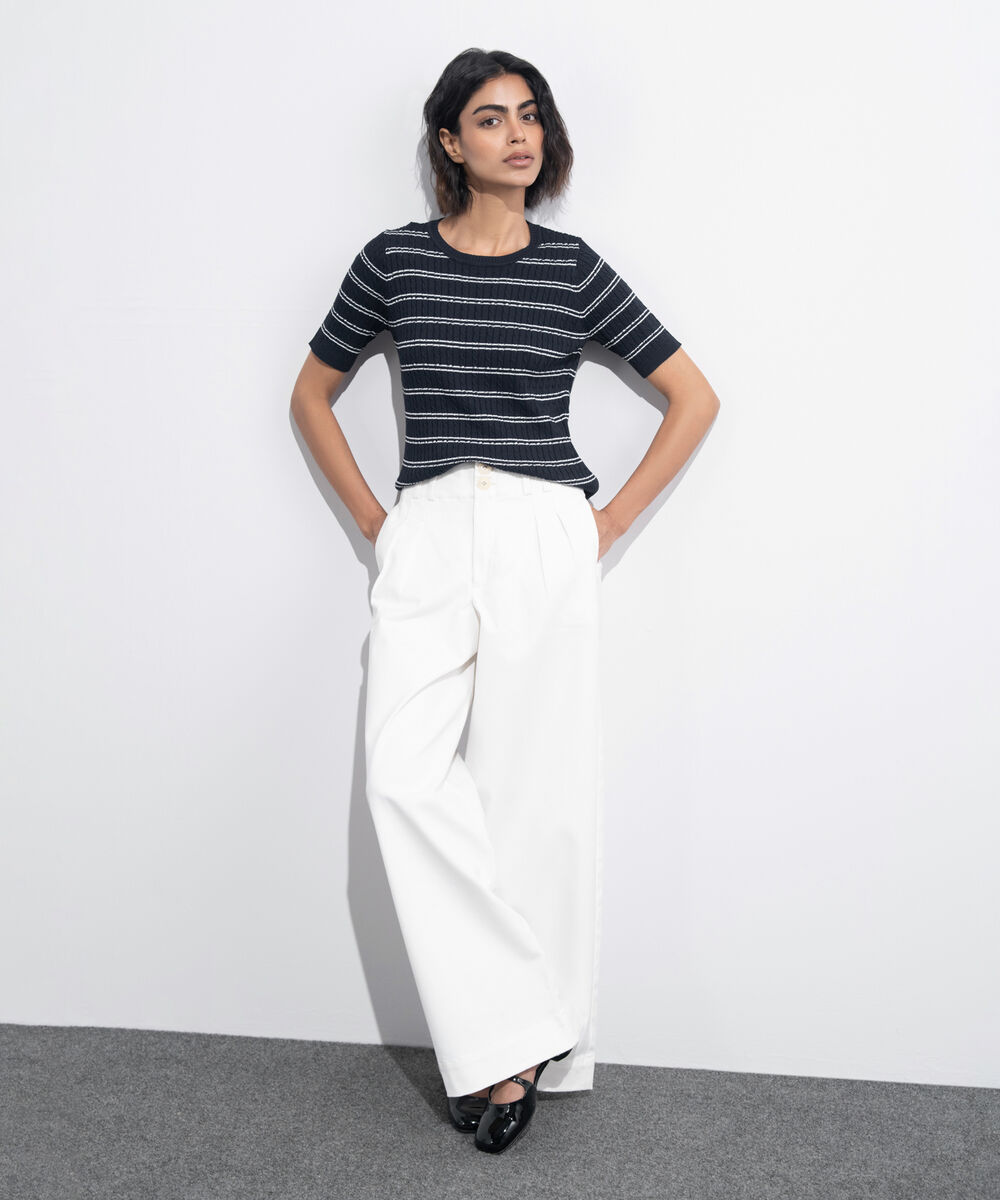 Women's Western Wear White Pleated Chino Trousers