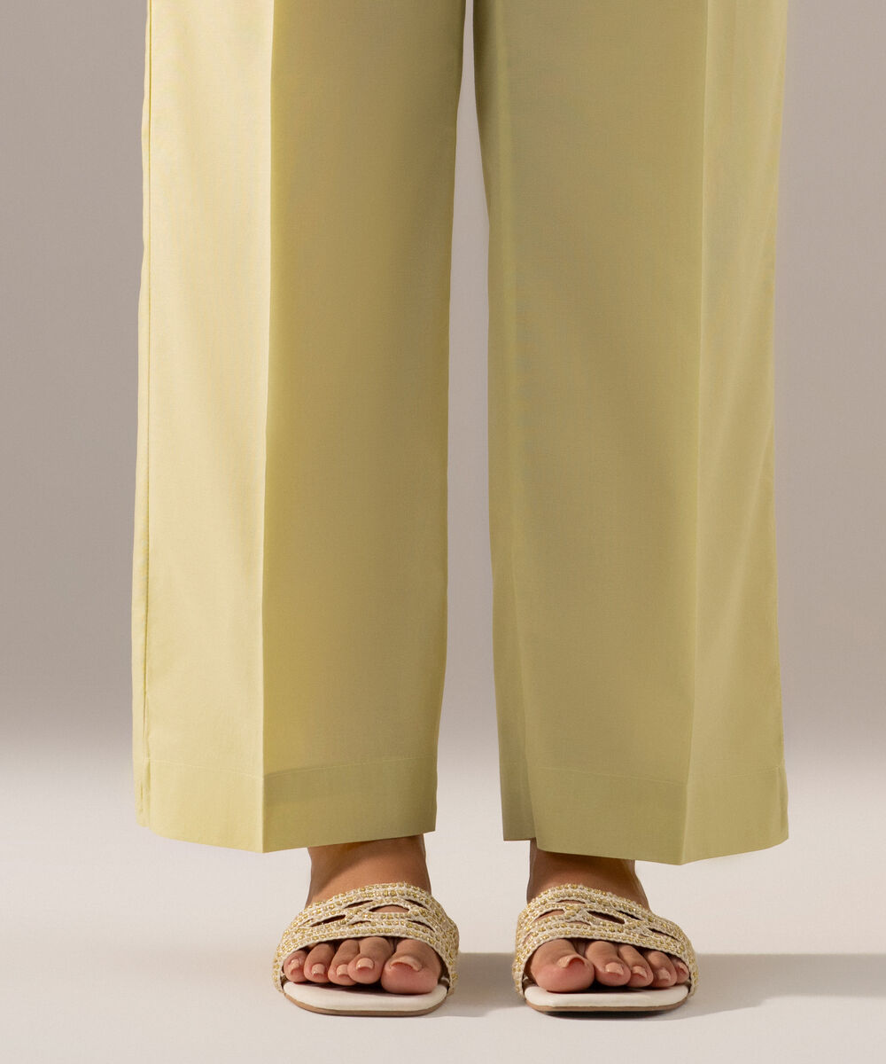 Women's RTW Cambric Solid Pale Yellow Straight Pants