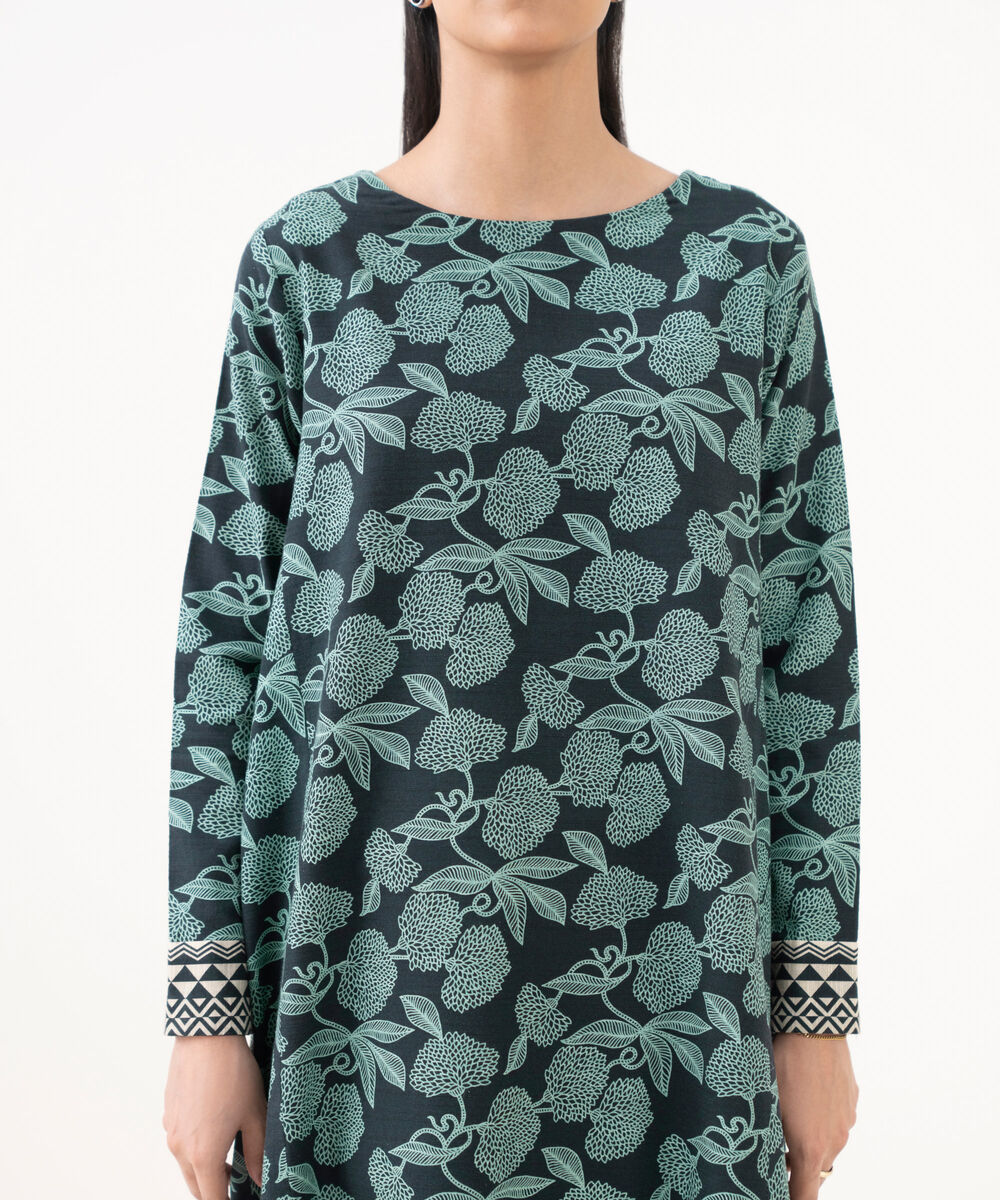 Women's Unstitched Khaddar Printed Blue 3 Piece Suit