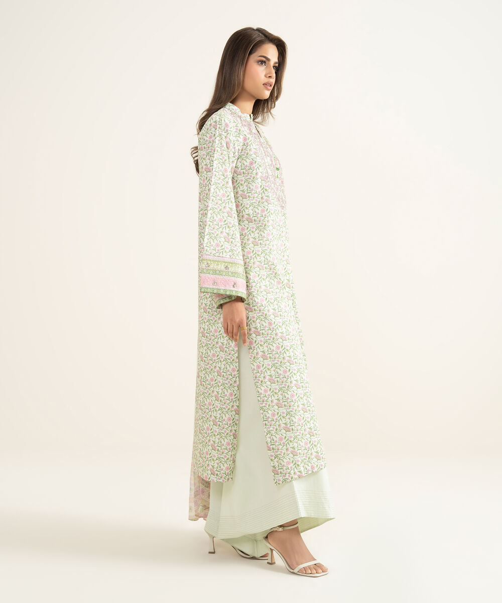 Women's Unstitched Lawn Embroidered Off White 3 Piece Suit
