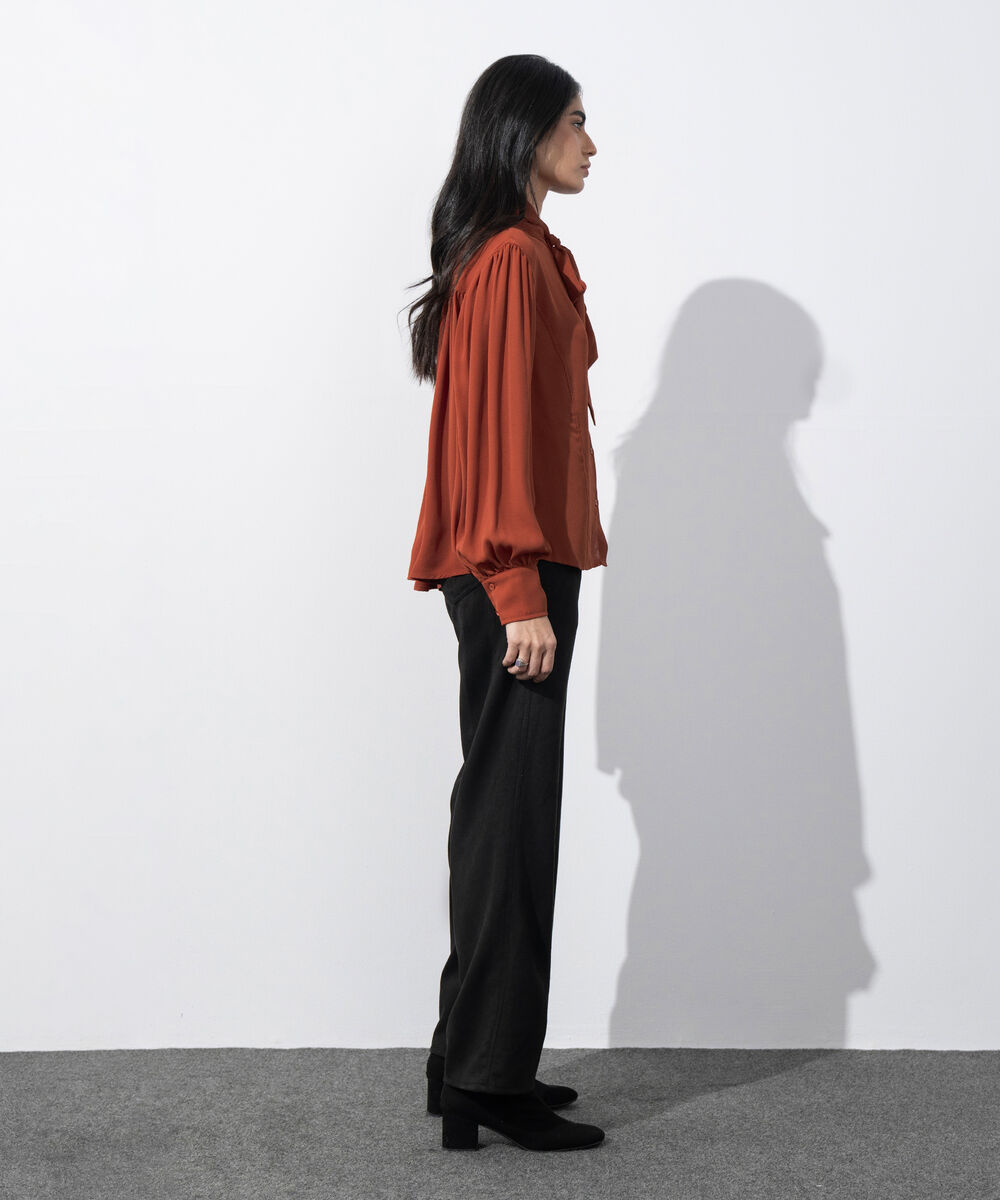 Women's Western Wear Red Blouse With Tie Collar