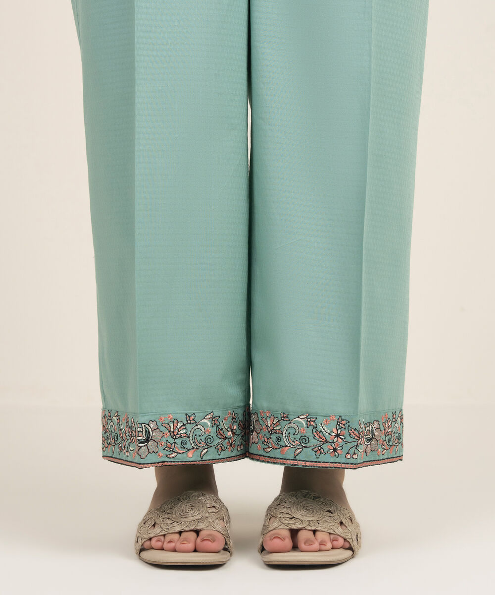 Women's RTW Dobby Embroidered Green Culottes