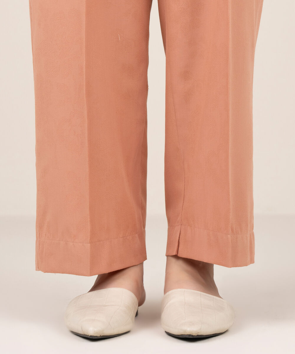 Women's RTW Self Jacquard Leno Solid Peach Straight Pants