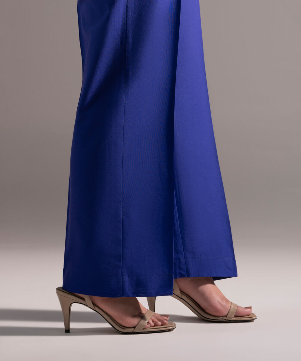 Women's RTW Cambric Solid Dark Blue Straight Pants