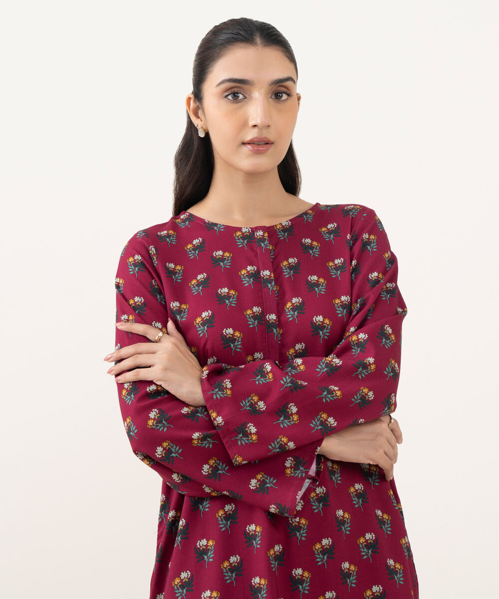 Women's RTW Linen Viscose Printed Plum Straight Shirt
