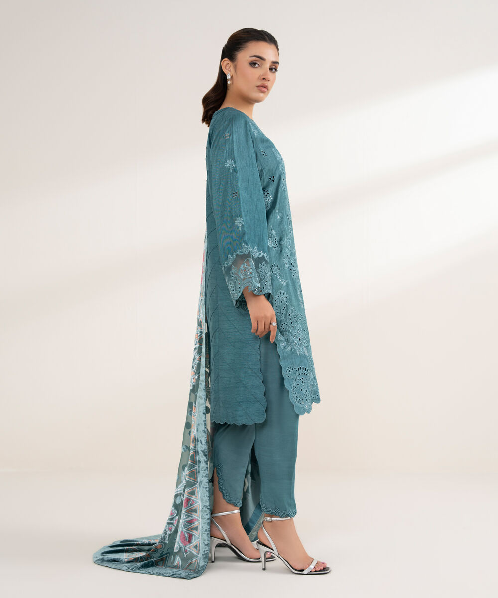 Women's Unstitched Viscose Raw Silk 3 Piece Suit