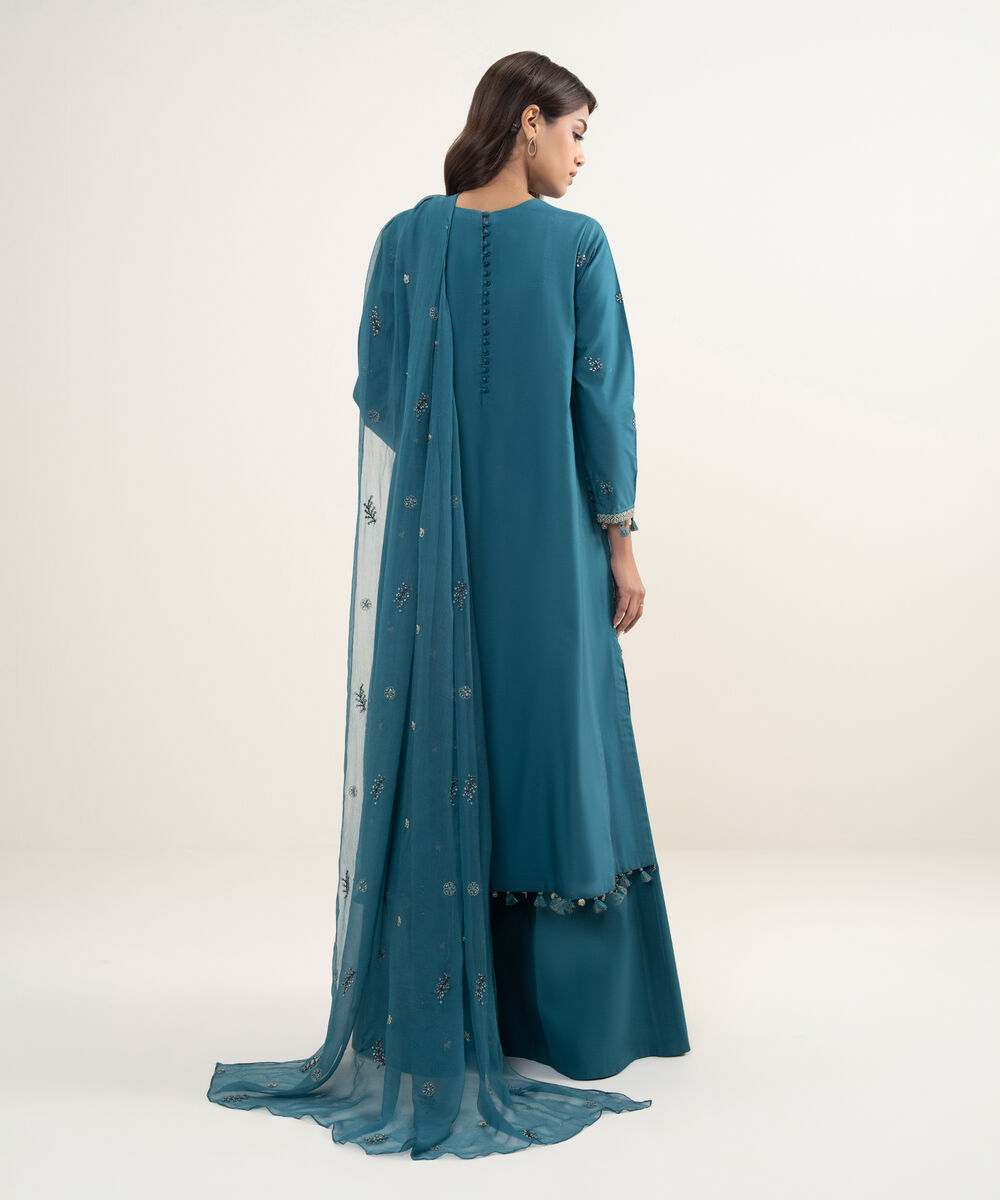 Women's Unstitched Textured Lawn Green Embroidered 3 Piece Suit