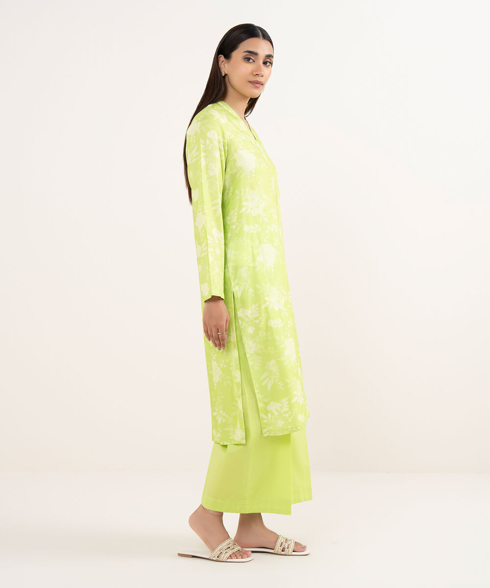 Women's RTW Arabic Lawn Green Printed Straight Shirt