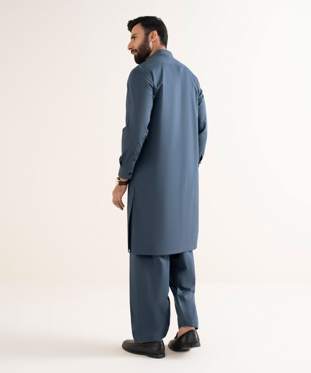Men's 100% Cotton Plain Blue Kameez Shalwar