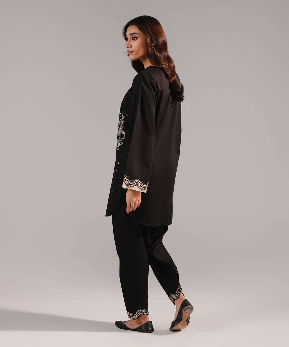 Women's RTW Crosshatch Embroidered Black Straight Shirt