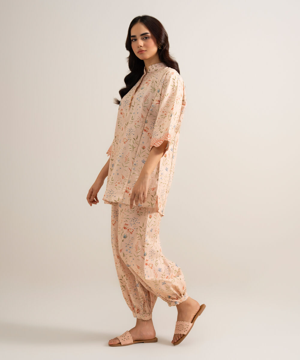 Women's Unstitched Lawn Printed Light Peach 2 Piece Suit
