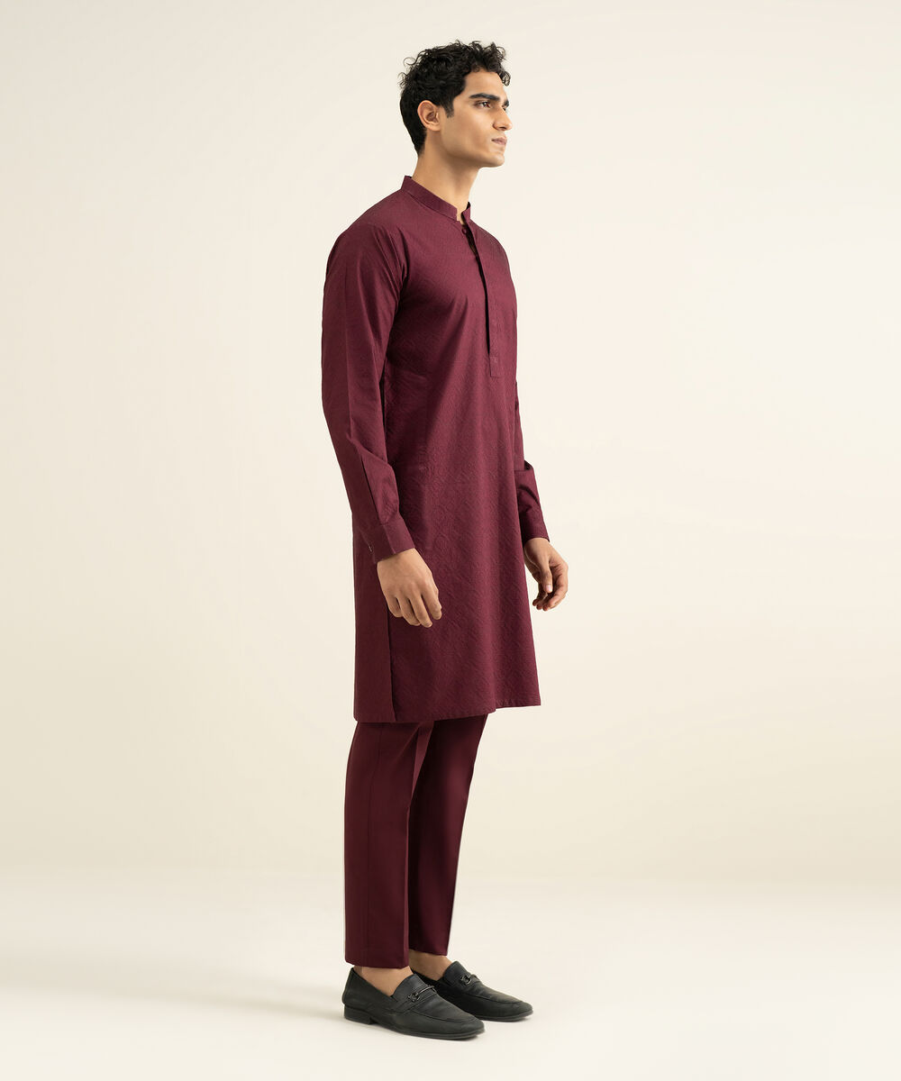 Men's maroon 100% Cotton Kurta Trouser