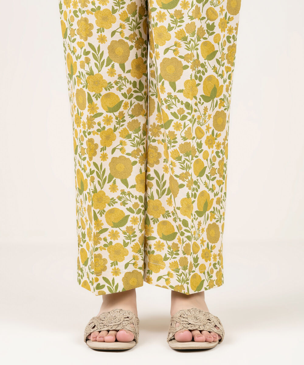 Women's RTW Cambric Printed Yellow Straight Pants