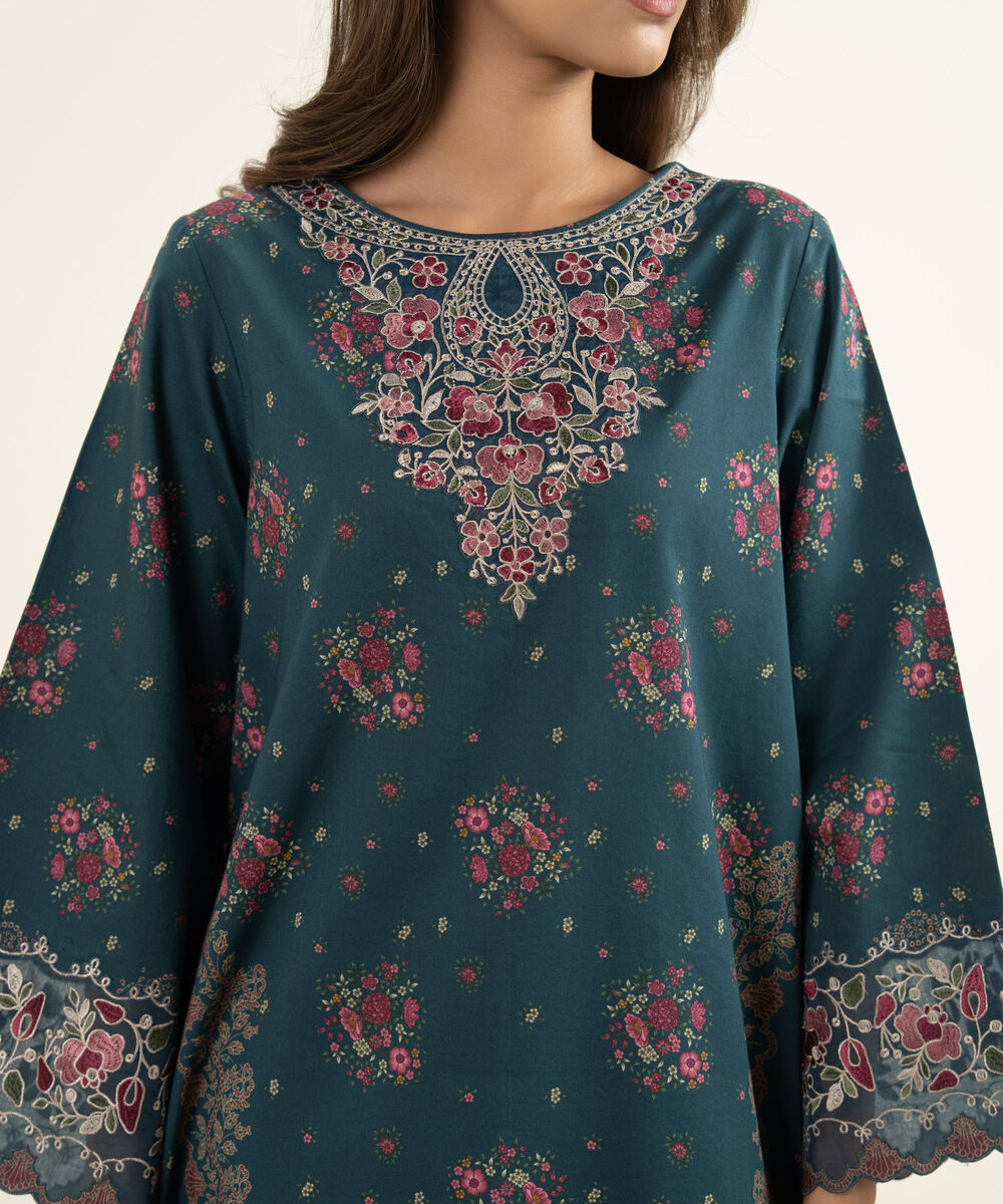 Women's Unstitched Lawn Embroidered Blue 3 Piece Suit