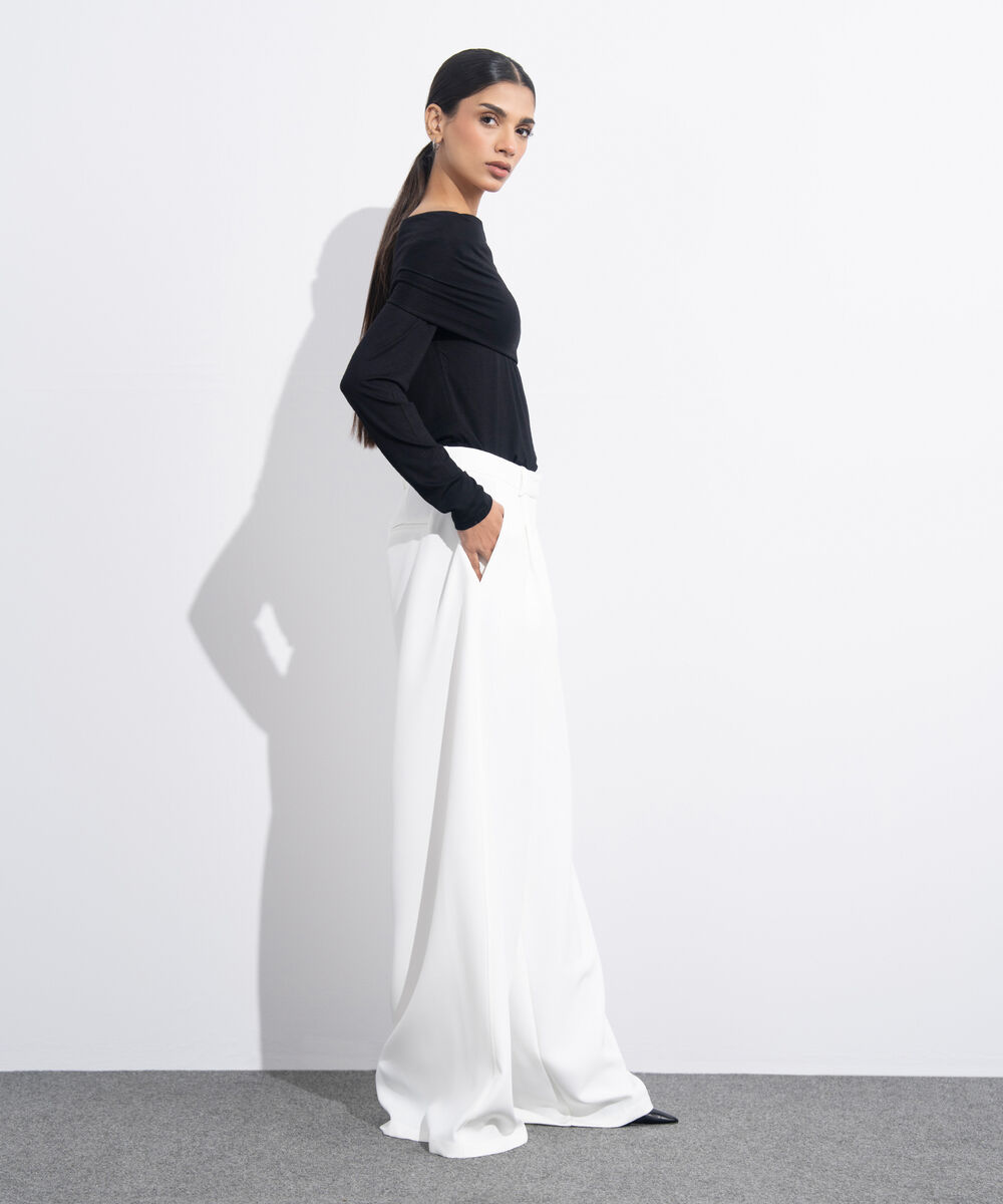 Women's Western Wear White Flared Hem Tailored Trousers