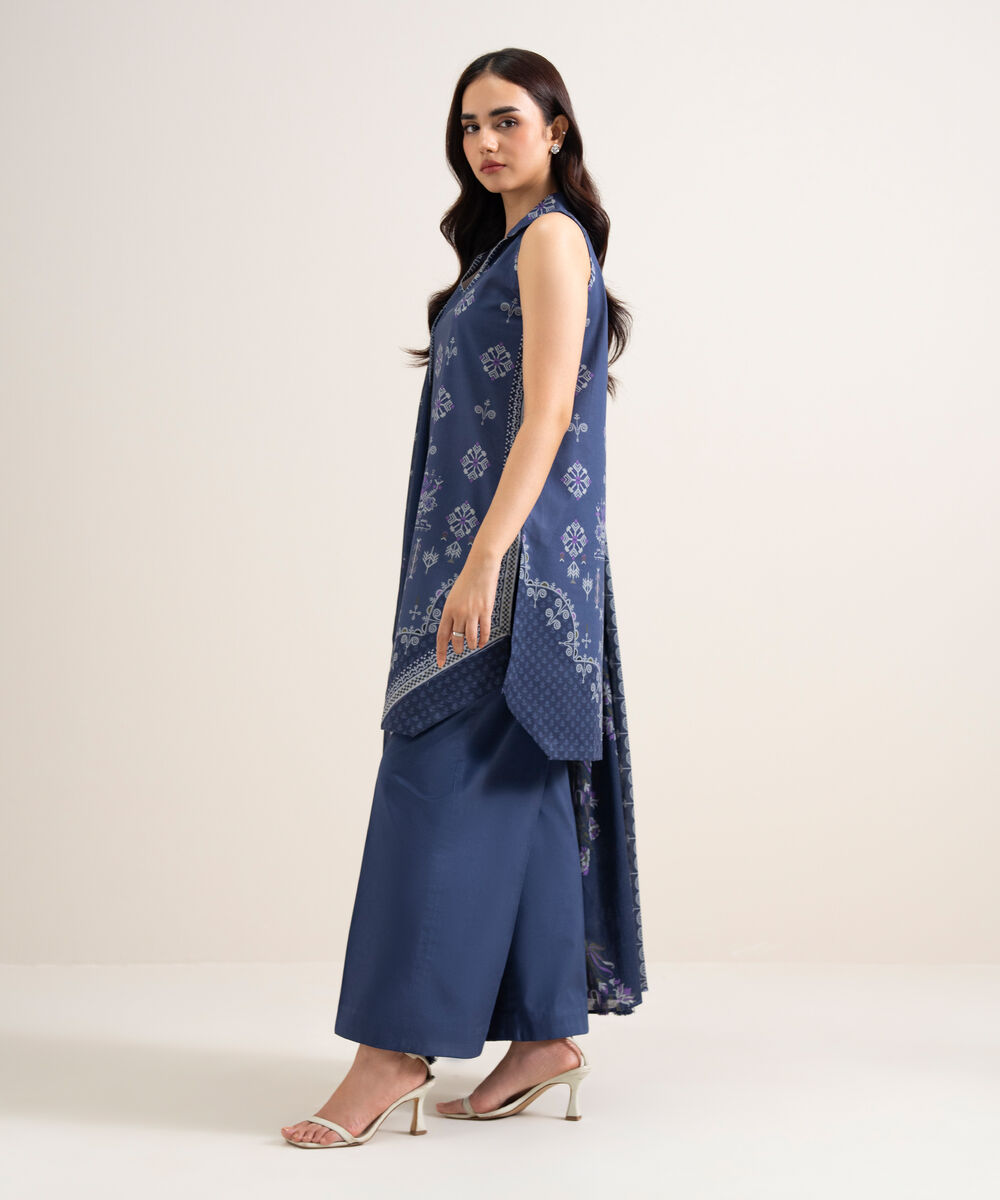 Women's Unstitched Lawn Printed Blue  3 Piece Suit