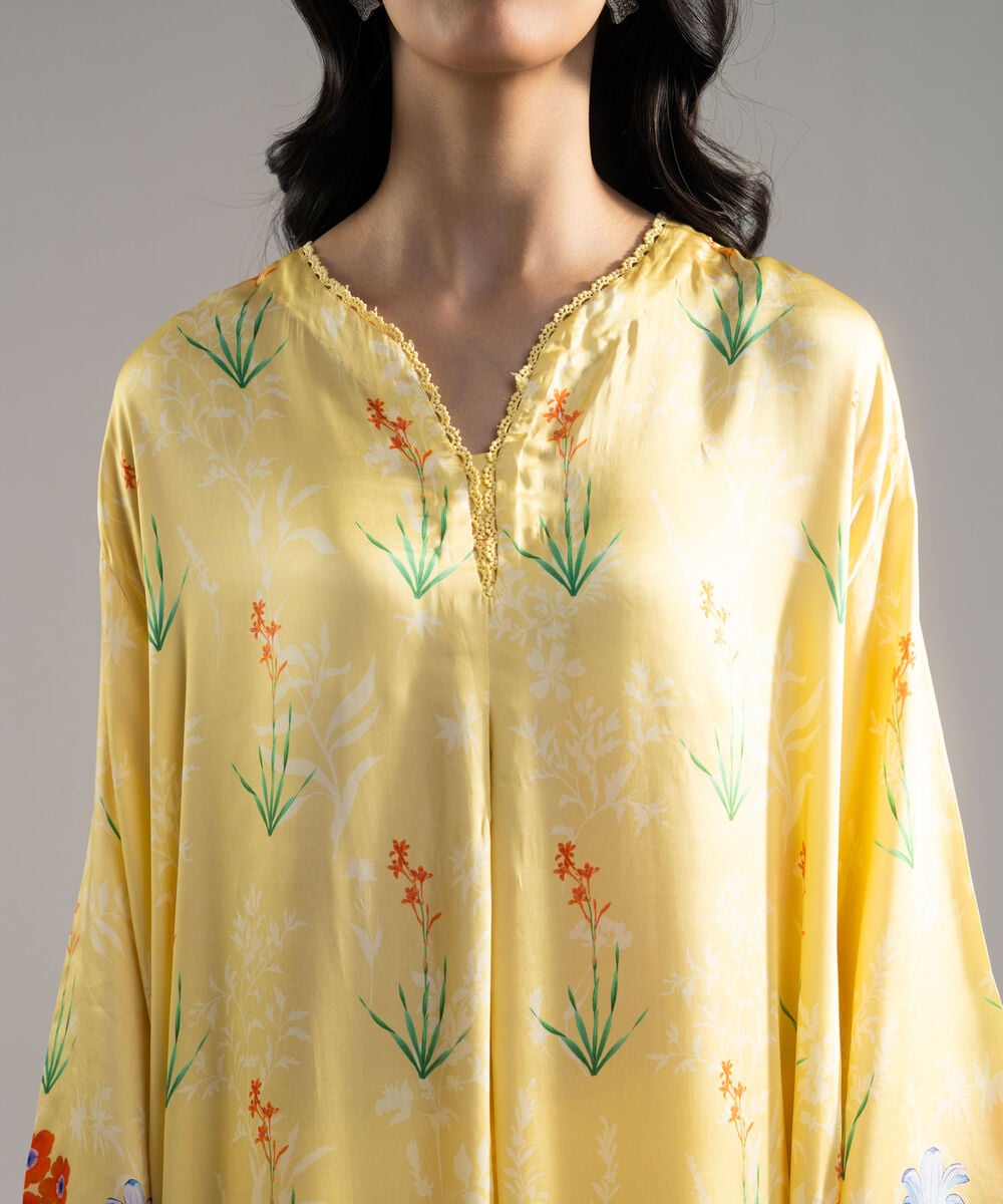Women's RTW White Featheer Chamoz Printed Pale Yellow 3 Piece Suit