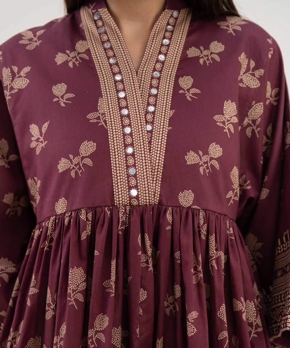 Women's Unstitched Lawn Printed Red Shirt