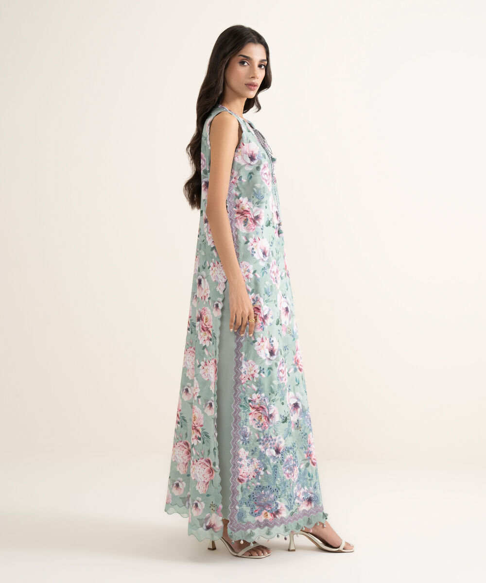 Women's Unstitched Lawn Embroidered Blue 3 Piece Suit